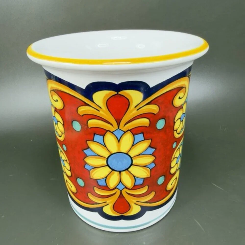 Ceramic‎ Nova Deruta Made In Italy Redware Pottery Utensil Holder Crock Vase VTG